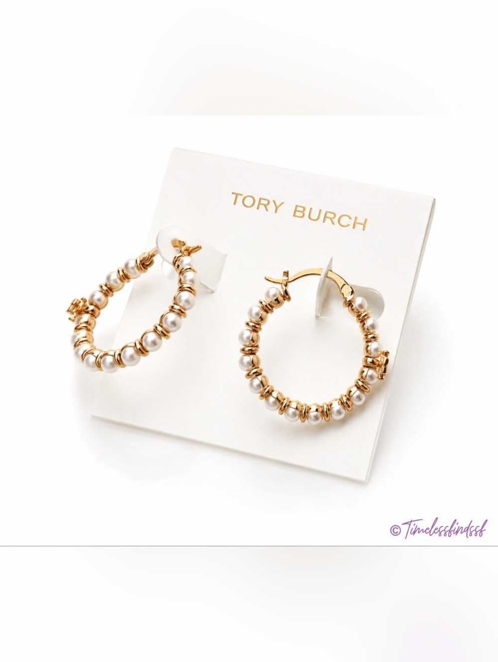 Tory Burch Kira Pearl T logo hoop earrings